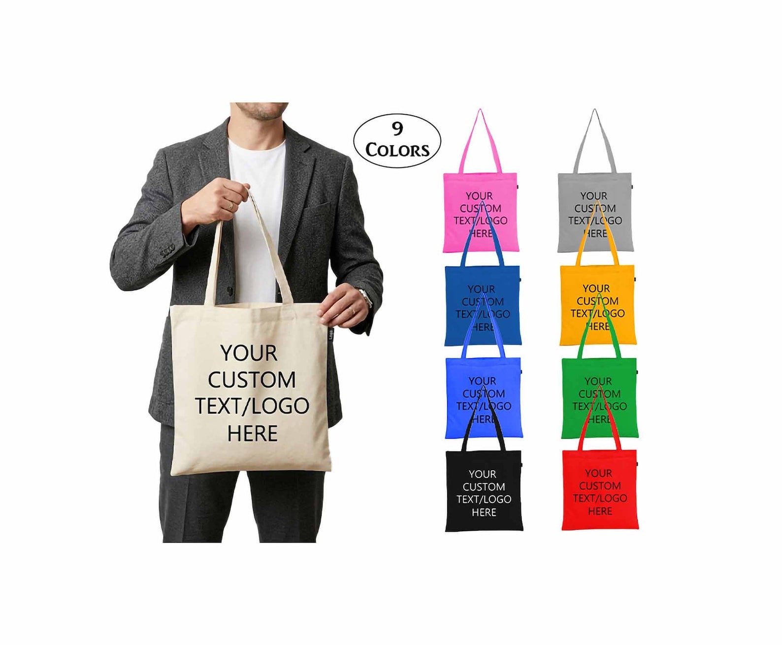 Custom Color Tote Bags with Logo | Personalized Cotton Tote | Multi Color Tote Bags Bulk | Wedding Bridesmaid Bags | Business Promo Bags