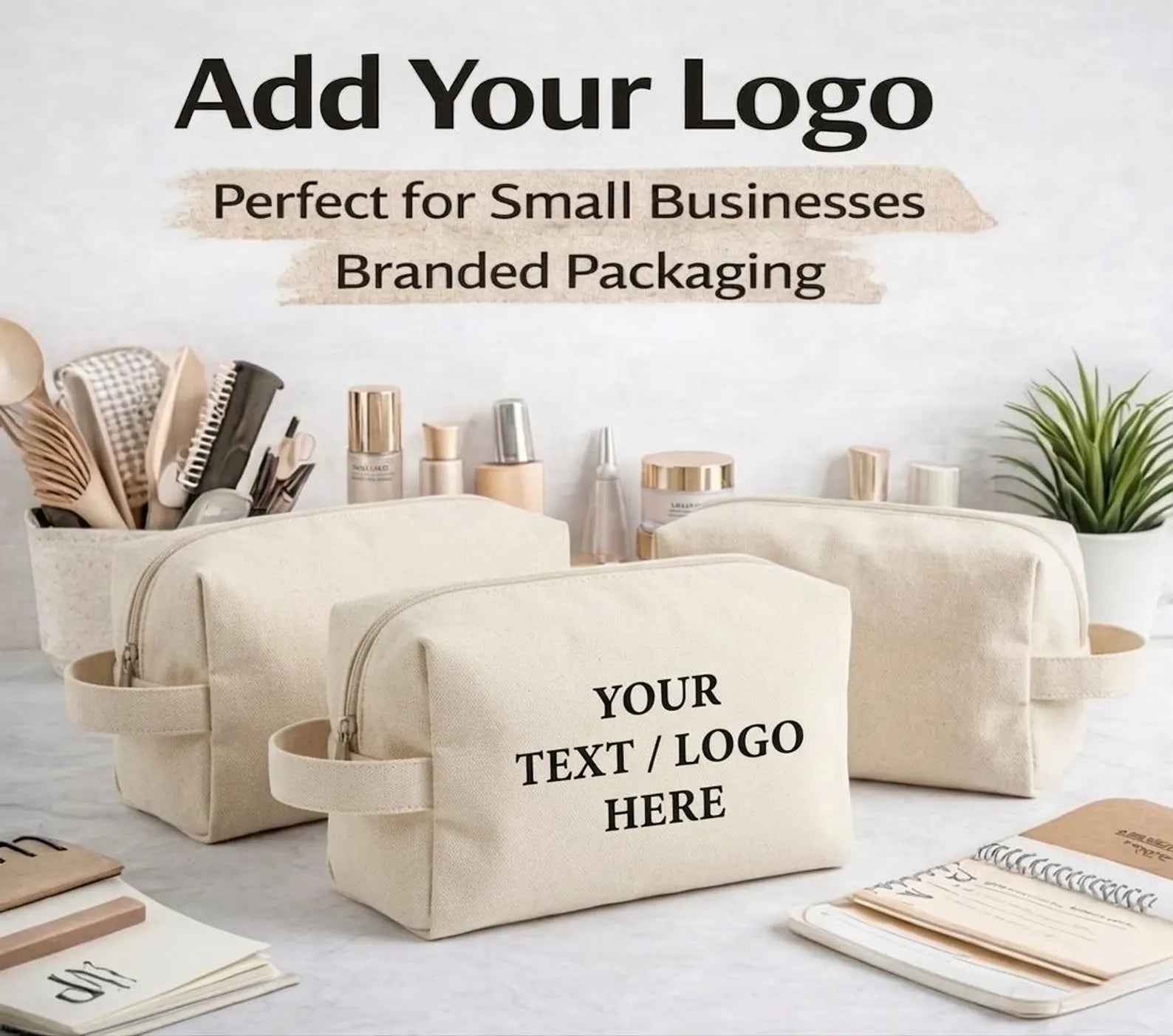 Custom Canvas Toiletry Bags, Personalized Logo Makeup Pouch, Bridesmaid Bachelorette Favor Travel Bag