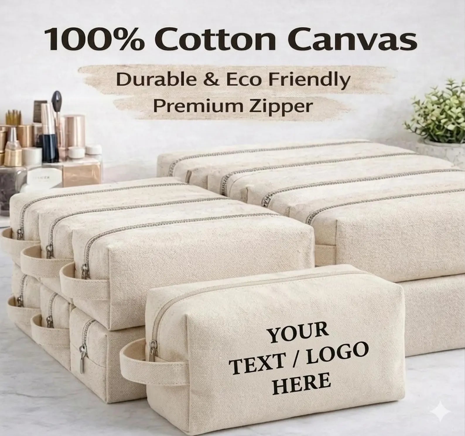 Custom Canvas Toiletry Bags, Personalized Logo Makeup Pouch, Bridesmaid Bachelorette Favor Travel Bag