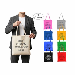 Custom Color Tote Bags with Logo | Personalized Cotton Tote | Multi Color Tote Bags Bulk | Wedding Bridesmaid Bags | Business Promo Bags