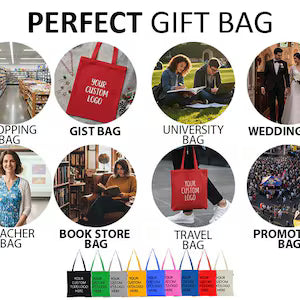 Custom Color Tote Bags with Logo | Personalized Cotton Tote | Multi Color Tote Bags Bulk | Wedding Bridesmaid Bags | Business Promo Bags