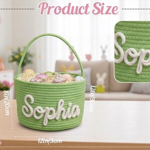 Personalized Easter Baskets | Custom Name Bunny Basket | Kids Easter Egg Hunt Basket | Reusable Cotton Easter Basket Set of 3