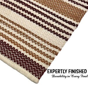 Hand-Woven Boho Striped Wool Cotton Runner Rug | Modern Minimalist Hallway Kitchen Decor