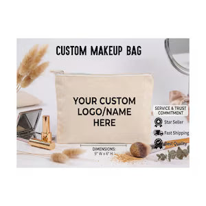 Custom Canvas Makeup Bag Personalized | Bridesmaid Gift | Bachelorette Party Favor | Zipper Pouch | Name Logo Print | Wedding Gift