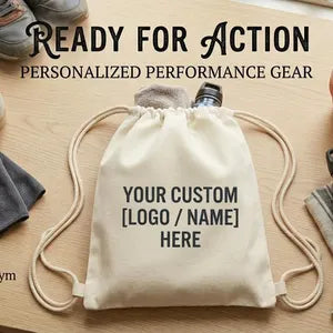 Custom Canvas Drawstring Backpack | Personalized Gym Bag, Logo Name Cinch Bag, Bulk Team Gift