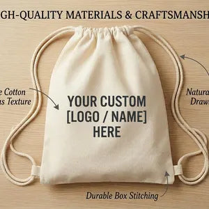 Custom Canvas Drawstring Backpack | Personalized Gym Bag, Logo Name Cinch Bag, Bulk Team Gift
