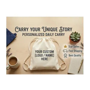 Custom Canvas Drawstring Backpack | Personalized Gym Bag, Logo Name Cinch Bag, Bulk Team Gift