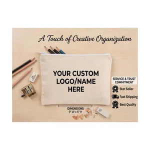 Personalized Canvas Pencil Pouch | Custom Name Zipper Pencil Case | Back to School Gift | Monogram Makeup Bag | Teacher Gift