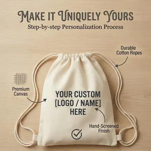 Custom Canvas Drawstring Backpack | Personalized Gym Bag, Logo Name Cinch Bag, Bulk Team Gift