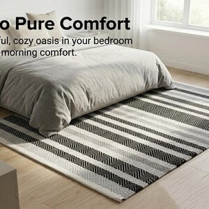 Hand-Woven Boho Striped Wool Cotton Runner Rug | Modern Minimalist Hallway Kitchen Decor