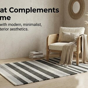 Hand-Woven Boho Striped Wool Cotton Runner Rug | Modern Minimalist Hallway Kitchen Decor