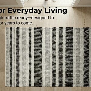 Hand-Woven Boho Striped Wool Cotton Runner Rug | Modern Minimalist Hallway Kitchen Decor