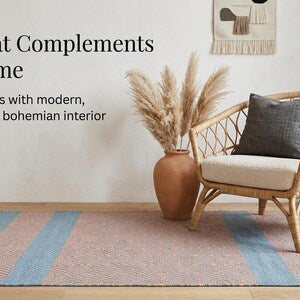 Hand-Woven Boho Striped Wool Cotton Runner Rug | Modern Minimalist Hallway Kitchen Decor
