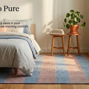 Hand-Woven Boho Striped Wool Cotton Runner Rug | Modern Minimalist Hallway Kitchen Decor