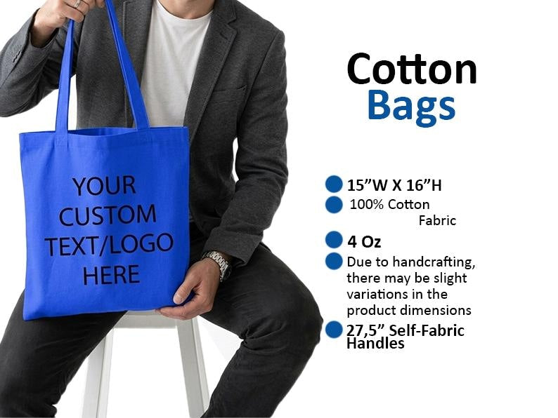 Custom Color Tote Bags with Logo | Personalized Cotton Tote | Multi Color Tote Bags Bulk | Wedding Bridesmaid Bags | Business Promo Bags