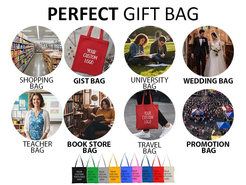 Custom Color Tote Bags with Logo | Personalized Cotton Tote | Multi Color Tote Bags Bulk | Wedding Bridesmaid Bags | Business Promo Bags